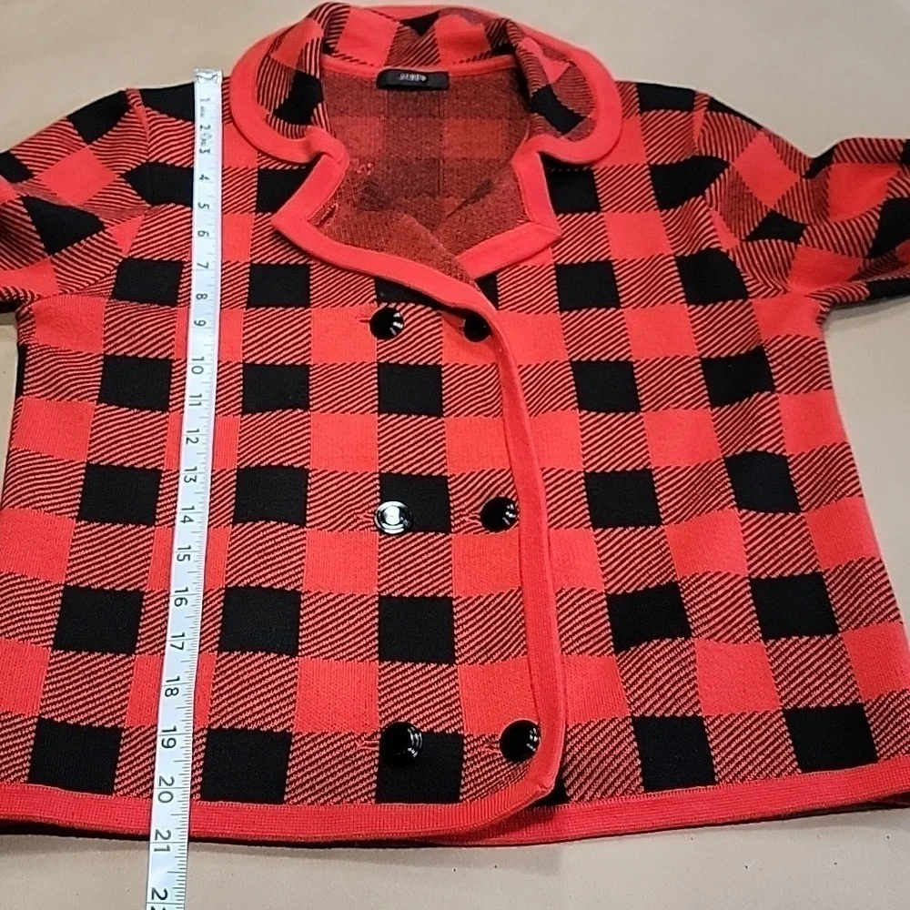 J. Crew Size Unknown Red & Black Buffalo Check / Plaid Double Breasted Cardigan